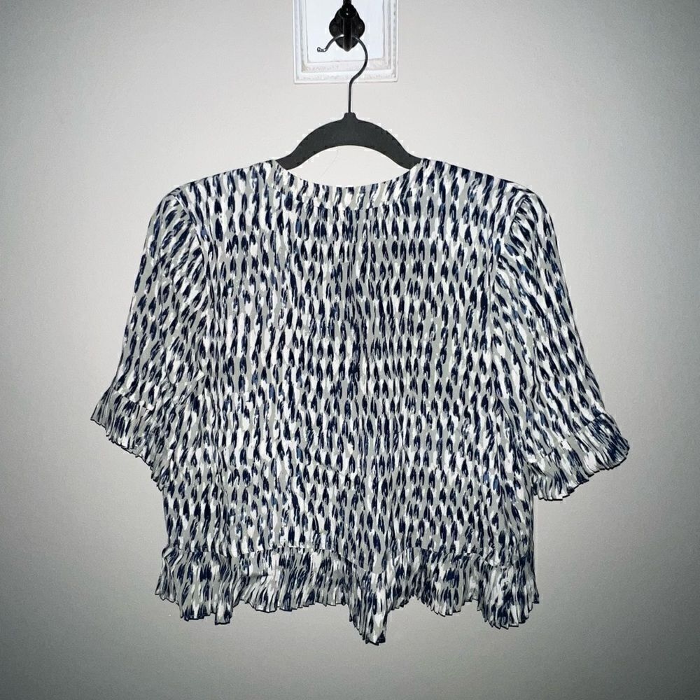 Madewell Sunpleat Lace-Up Top w/Painted Feathers - Sz S - Picture 8 of 16
